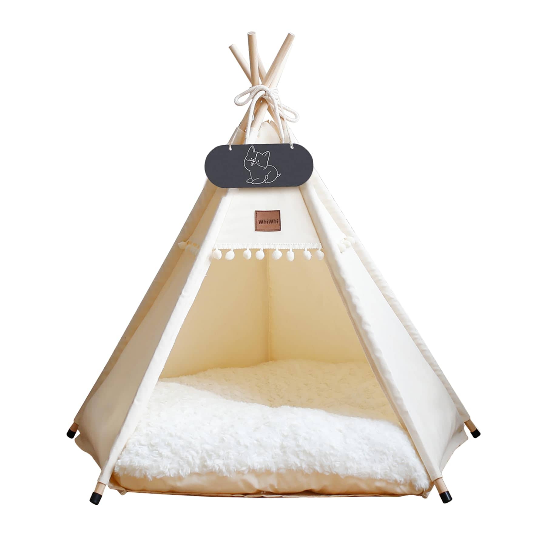 Whiwhi Tente de Tipi pour Chien Animaux Tente avec Coussin Lavable Niche Chien et Chat Intérieur Tente de Jeu pour Chien de Compagnie 50x50x60cm M:50x50x60cm Beige